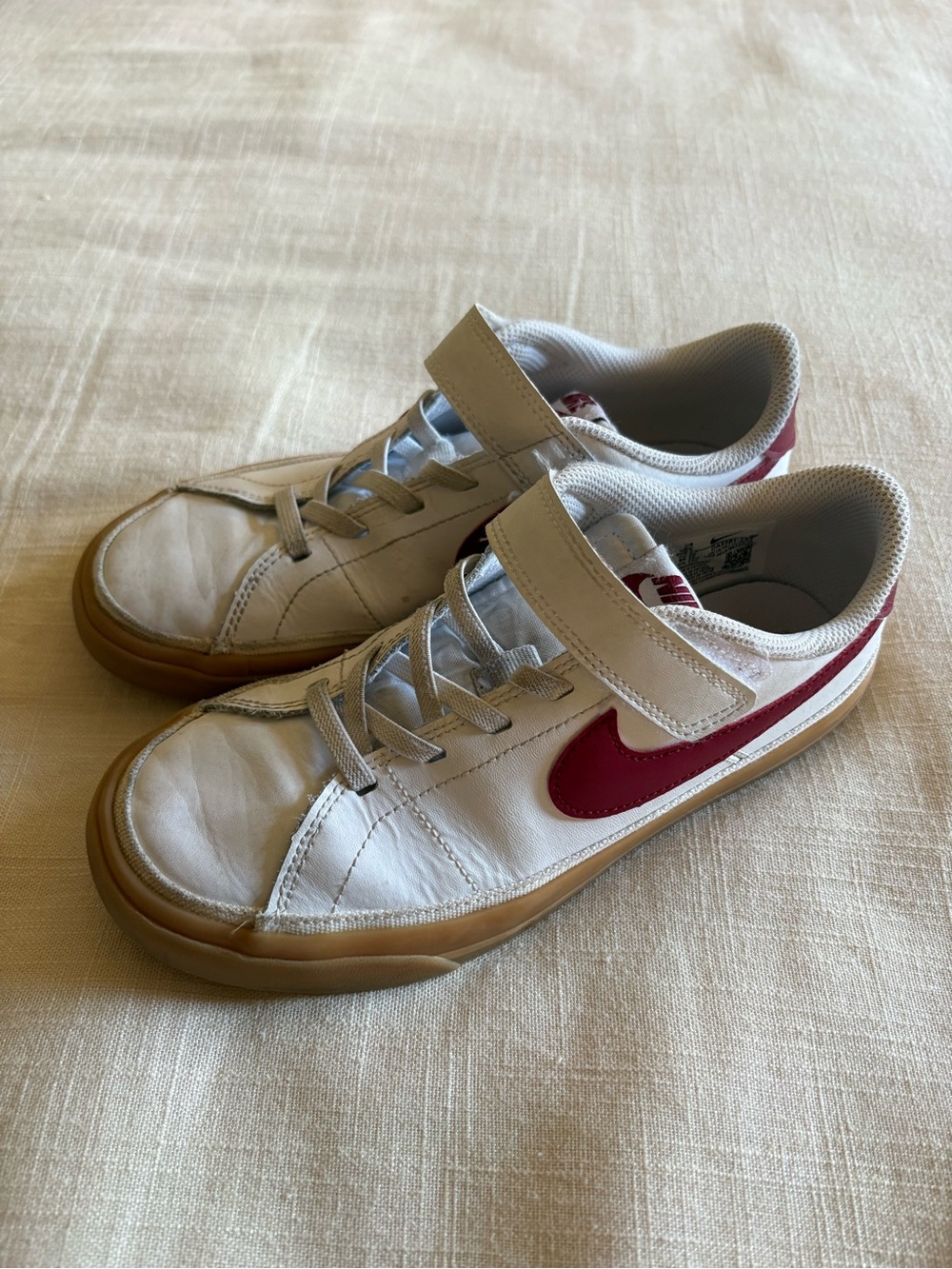Nike Kids White and Red Swoosh Velcro Sneakers